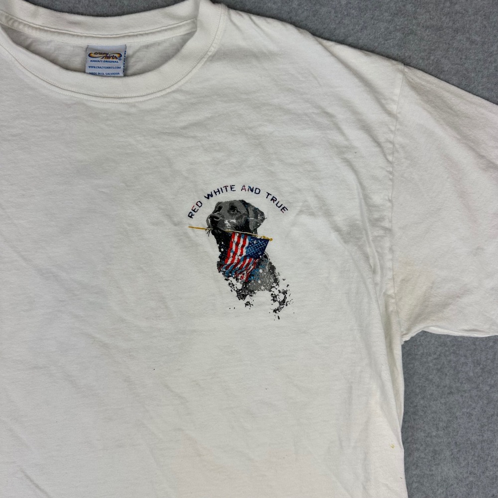 Crazy Shirts Mens Large White Red White and True Black Lab American Flag T-Shirt